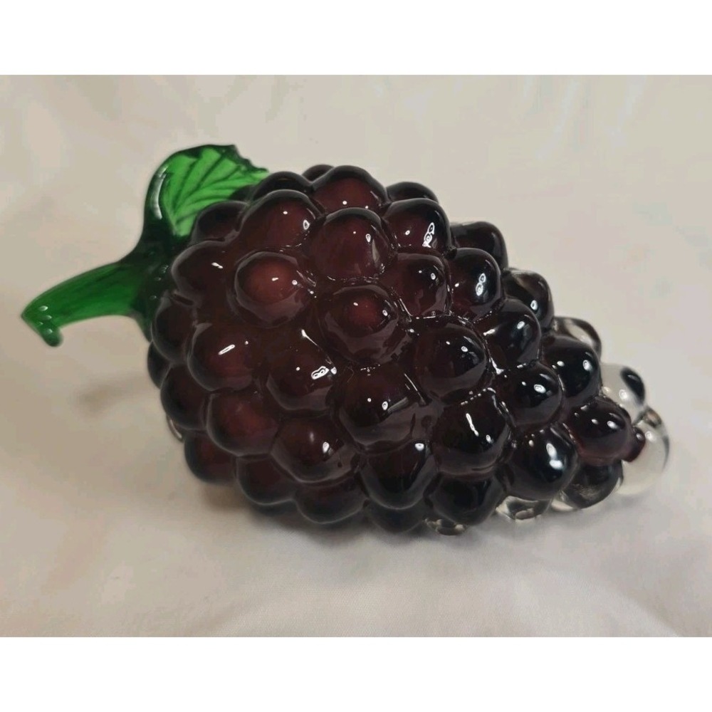 Vintage Decorative Purple Glass Grape Cluster Broke Leaf